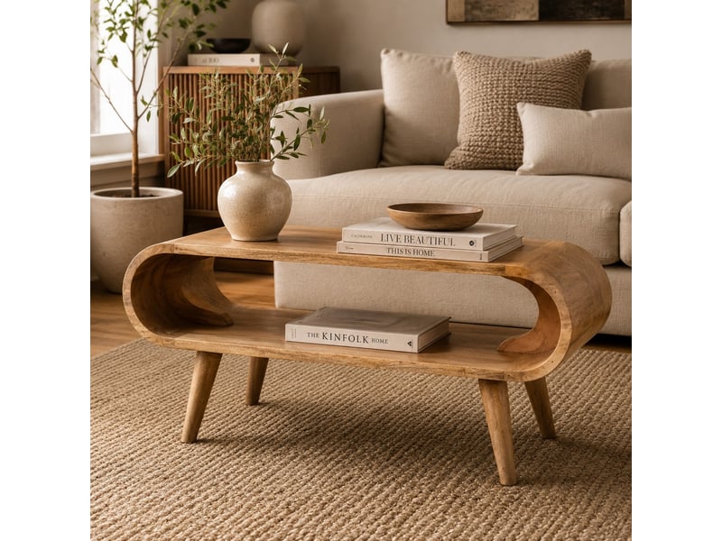  Artisan furniture bois massif ouvert effet chêne table basse, 1 niche ouverte, beige  - Conforama B