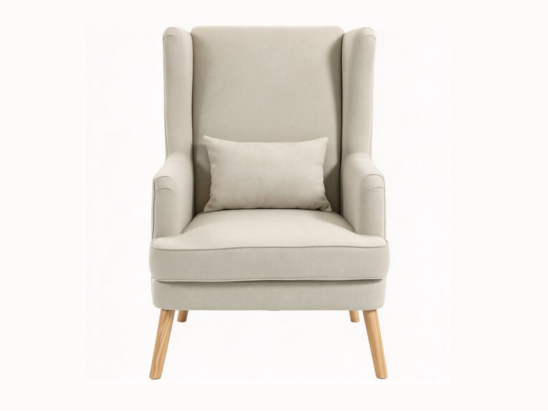  Fauteuil rembourré à haut dossier aspect lin avec coussin lombaire  - Conforama A