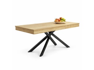 Table à manger extensible 140-180 x 80 cm, mdf, pieds métal, coloris chêne, 6-8 places