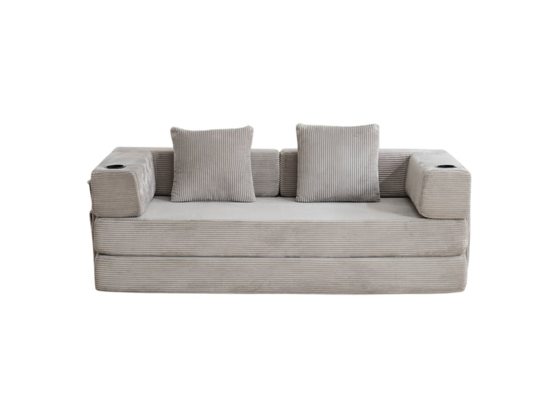 Canapé de sol corda, gris clair, convertible en lit, porte-gobelet, poche latérale, tissu velours côtelé - Conforama A