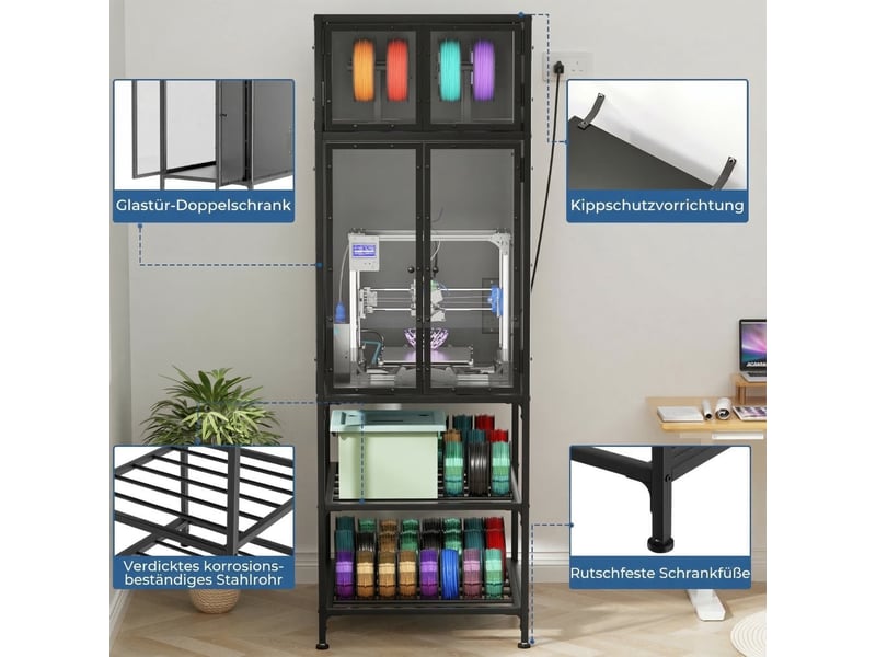  Armoire d'imprimante 3d - noir - métal - 175.5x58.9x59.9 cm - fonctionnement silencieux 175.5x58.9x59.9cm - Conforama D