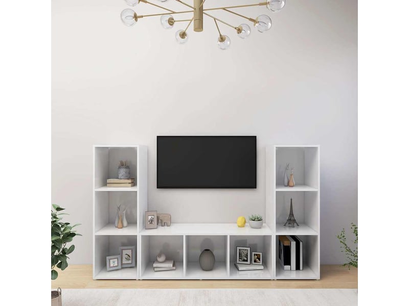  Lot de 3 meuble tv bas salon blanc 107x35x37 cm bois d'ingénierie  - Conforama B