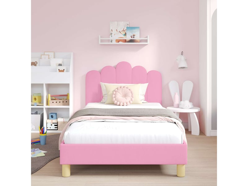 Cadre de lit pour enfants - lit jeune avec tête de lit rose 80 x 200 cm - Conforama C