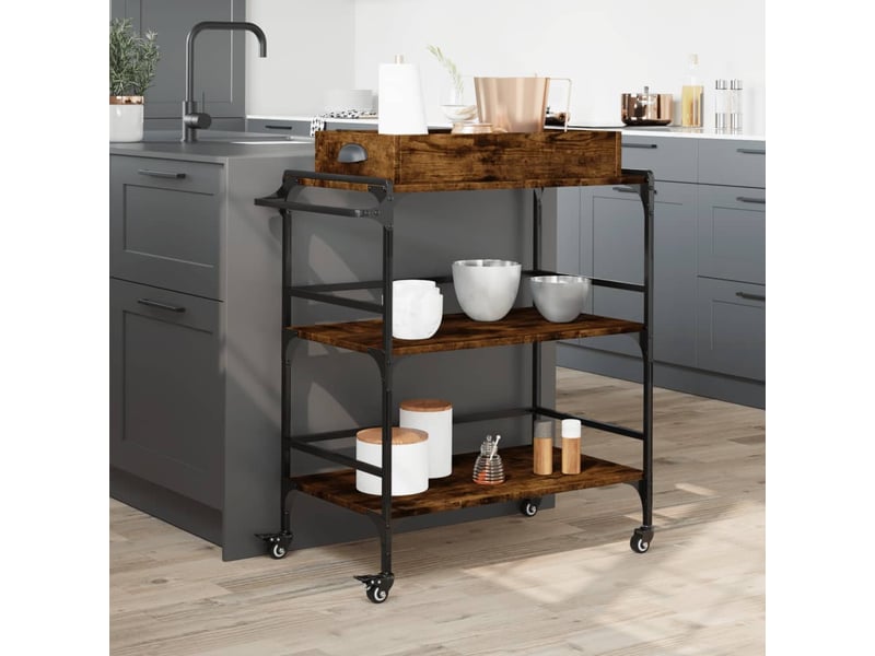  Desserte de cuisine, chariot de rangement chêne fumé 81,5x41x92,5 cm bois d'ingénierie  - Conforama C