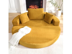 Canapé-lit pliable 173x176 cm jaune, 3 coussins inclus