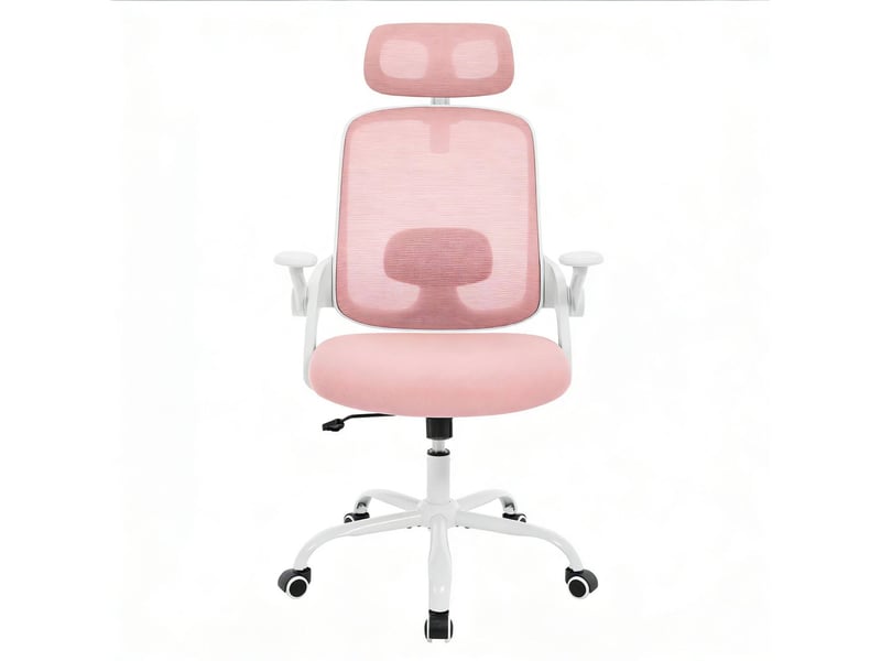  Chaise de bureau ergonomique avec dossier inclinable, appui-tête réglable et accoudoirs 3d en mesh rose  - Conforama A