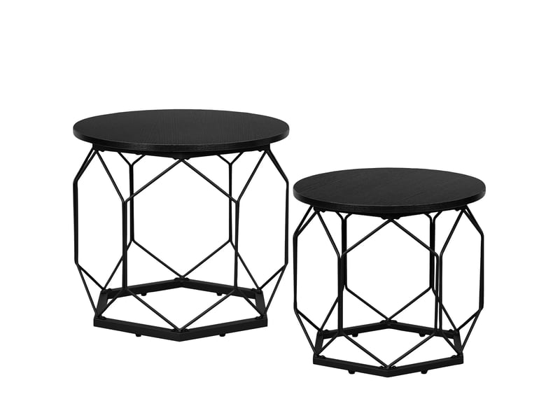  Lot de 2 tables basses gigognes en mdf et métal gris et noir ø50 et ø40 cm  - Conforama A