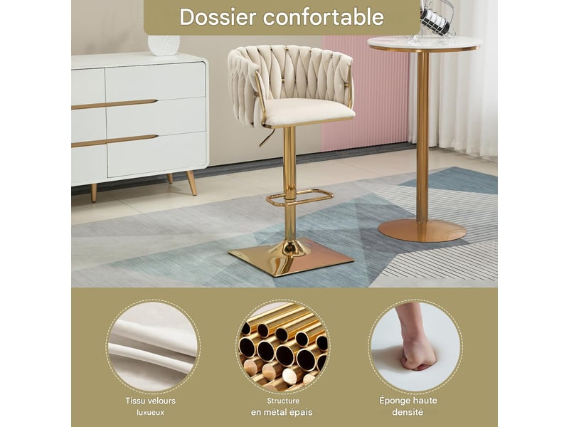  Tabouret de bar pivotant et réglable en hauteur assise ivoire pieds dorés W2845P201405 - Conforama D
