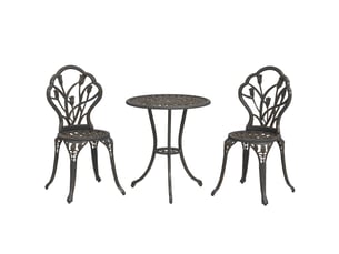 Ensemble de jardin 3 pièces comprenant 2 chaises et une table ronde avec trou pour parasol, bronze