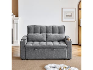 Canapé droit convertible DESVIAE 2 places Tissu gris avec coffre de rangement