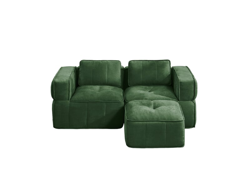  Sofa d'angle 2 places, pouf inclus, mousse 32d, assise profonde, tissu doux, antidérapant, 198×162×67 cm, vert  - Conforama A