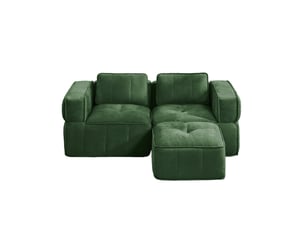 Canapé modulable 2 places, pouf inclus, mousse 32d, assise profonde, tissu doux, antidérapant, 198×162×67 cm, vert