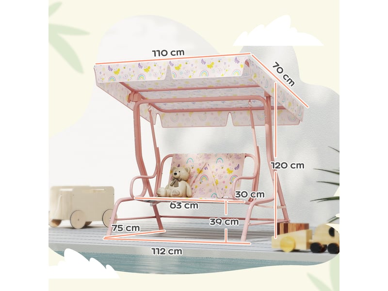  Balançoire de jardin pour enfants, structure en acier, 2 places, charge maximale 60 kg, rose  - Conforama D