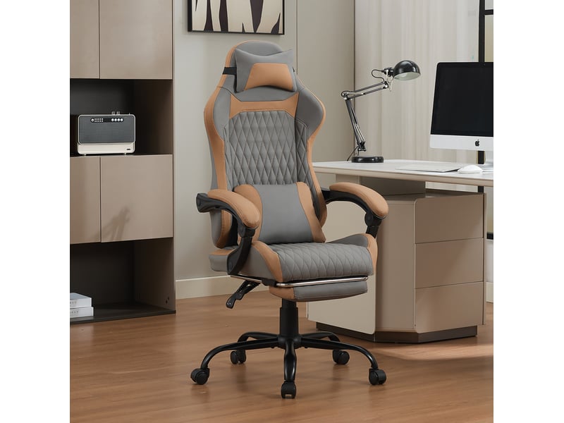  Fauteuil gaming et bureau inclinable 135° gris et marron avec repose-pieds  - Conforama B