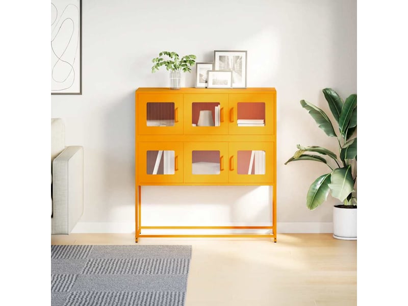  Buffet - bahut - meuble de rangement jaune moutarde 100,5x39x107 cm acier laminé à froid  - Conforama D