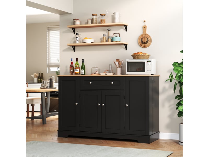 Buffet large 138 cm - meuble bas noir avec grand tiroir central et portes latérales, idéal salon et cuisine moderne  - Conforama B
