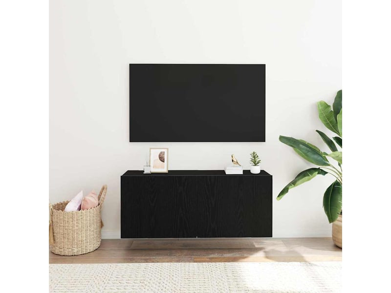  Ensemble meuble tv - banc tv - meuble de rangement 100 x 30 x 41 cm chêne noir  - Conforama D