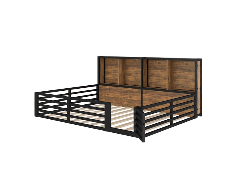 Lit enfant 140x200 cm en métal noir avec rangement latéral et éclairage led - Conforama E