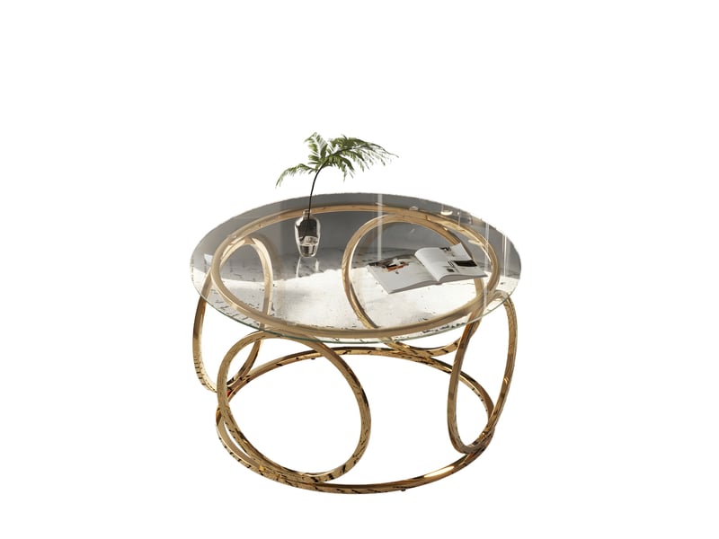 Table basse ronde 80x80x45 cm en verre trempé et métal doré - Conforama A
