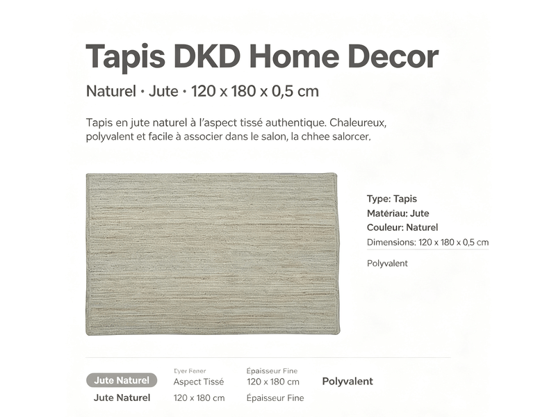 Tapis en jute 120x180x0,5 3,95 naturel  - Conforama E