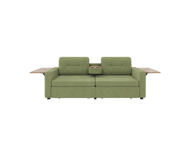  Canapé droit moderne en chenille,2 places,avec deux compartiments de rangement et siège réglable,178x71x57.5 cm,vert  - Conforama A
