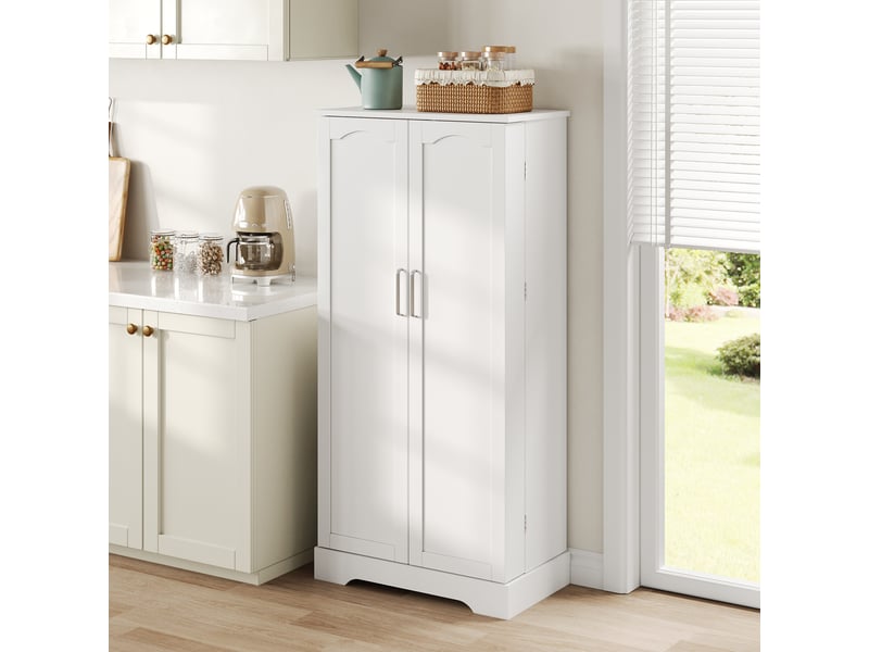  Meuble de cuisine armoire blanche avec éclairage led et étagères réglables, 60 × 35 × 128 cm  - Conforama B