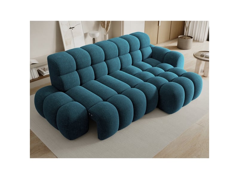 Canapé d'angle convertible bulla 3 places bleu angle gauche – tissu bouclette avec extension d'assise électrique  - Conforama D