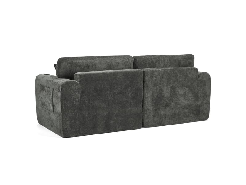 Canapé de relaxation 2 places 220x100x89 cm compact avec porte-gobelet, poche latérale, coussins et chargement usb noir - Conforama D