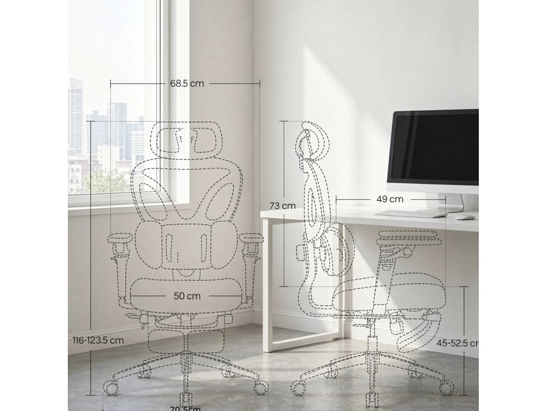  Fauteuil de bureau ergonomique gris avec appui-tête et soutien lombaire réglables, repose-pieds et roulettes  - Conforama E