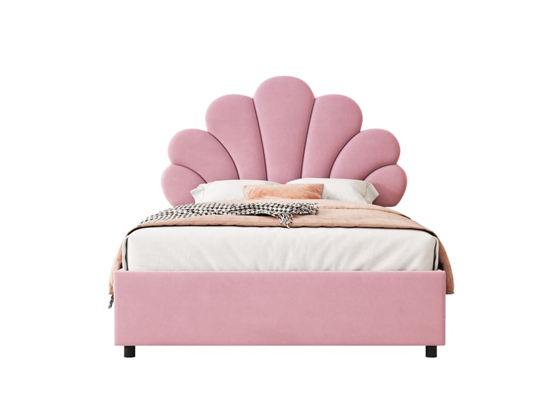  Lit capitonné en velours rose 90 x 200 cm  - Conforama A