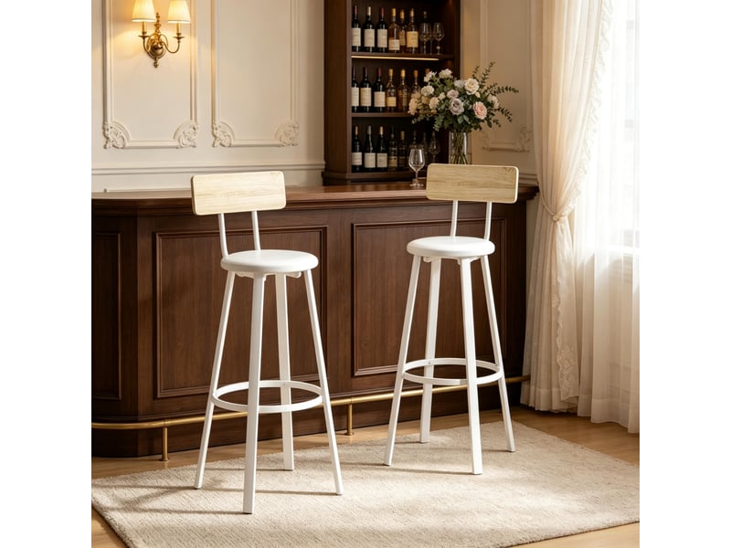  Tabourets de bar lot de 2 avec dossier et repose-pieds, hauteur d'assise 75,5 cm pour cuisine et bar  - Conforama B