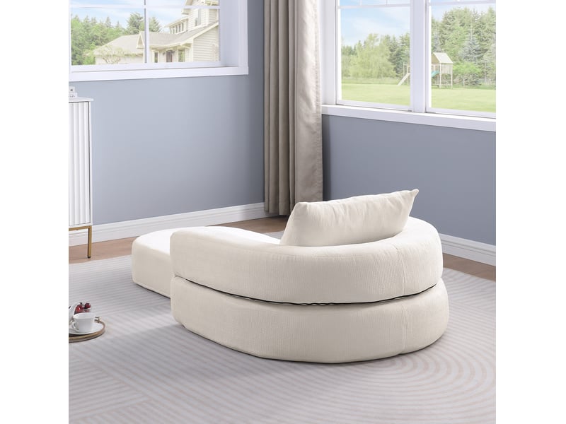  Fauteuil convertible pliable modulaire 1 place avec coussin, couchage d'appoint en chenille beige, 101 × 90 × 21 cm  - Conforama C