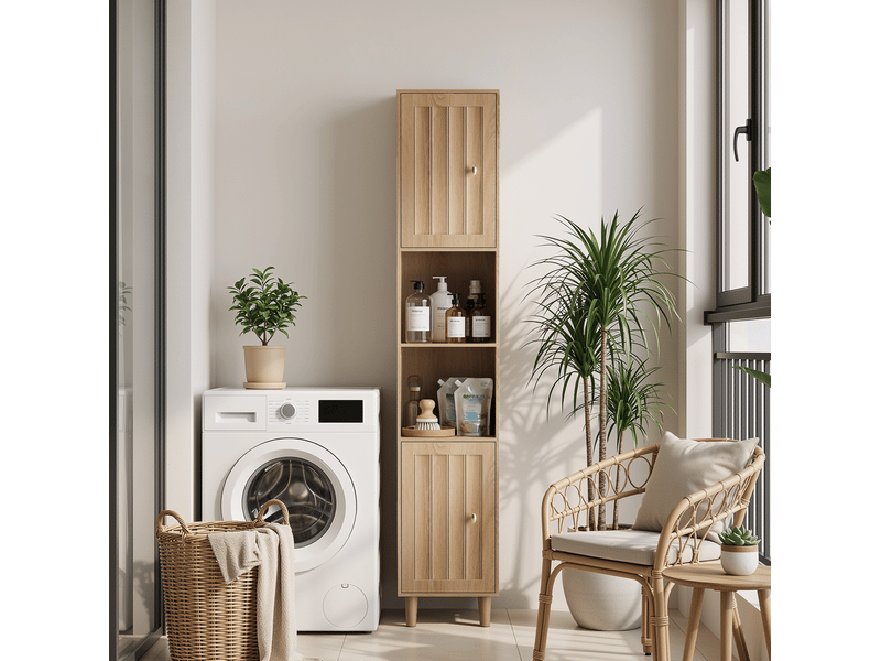  Colonne de rangement salle de bain 32x30x169 cm effet chêne avec 2 portes  - Conforama E
