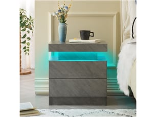Table de chevet led,50x53x36 cm,2 tiroirs,gris foncé