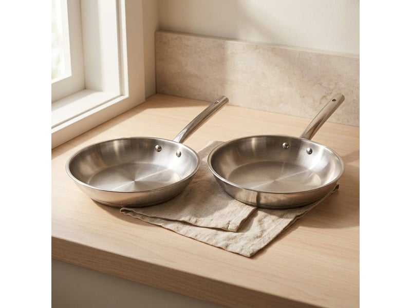 Lot de 2 poêles à frire inox 2428 cm et 2 couvercles en verre fackelmann rhona 9108950B88 - Conforama B