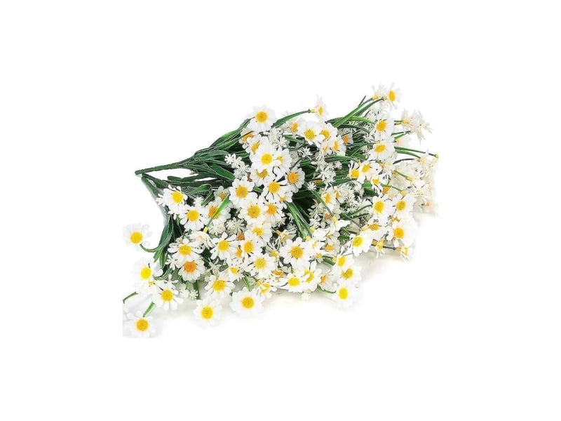  Pièces marguerites artificielles, fleurs en plastique vert buisson, fausses plantes pour intérieur et extérieur (blanc)  - Conforama E