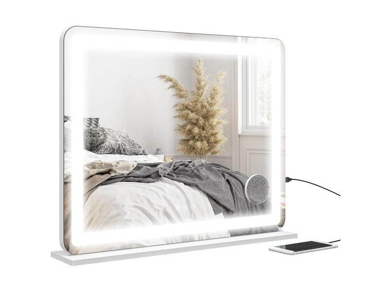  Miroir de maquillage avec éclairage led réglable, grossissement x10, port usb et commandes tactiles, 80 x 62 x 14 cm  - Conforama B