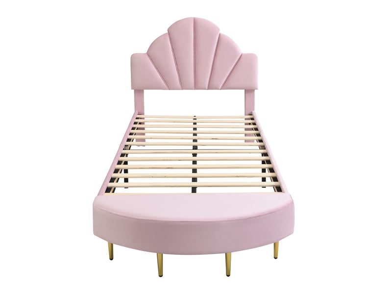 Lit simple pour enfant 90 x 200 cm, avec banc assorti, bordures rembourrées de mousse souple anti-chocs, velours et contreplaqué, rose - Conforama R