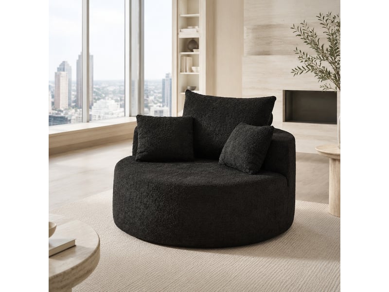  Fauteuil une place modenvie en chenille noire avec mousse, coussins et dossier, 127 x 127 x 82 cm, sans montage  - Conforama B