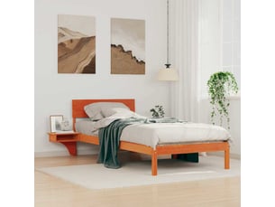 Lit adulte, lit simple, cadre de lit avec tête de lit brun 90x200cm pin massif cf2516
