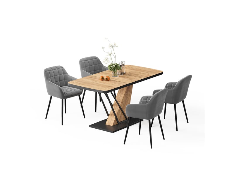  Vicco ensemble de table à manger, chêne de force doré, 120x80cm avec 4 chaises de salle à manger  - Conforama E
