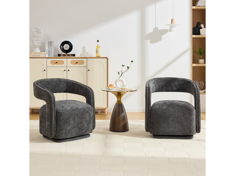  Fauteuil pivotant 360° barrel chair avec dossier ergonomique - lpospi - chenille, bois gris foncé  - Conforama C