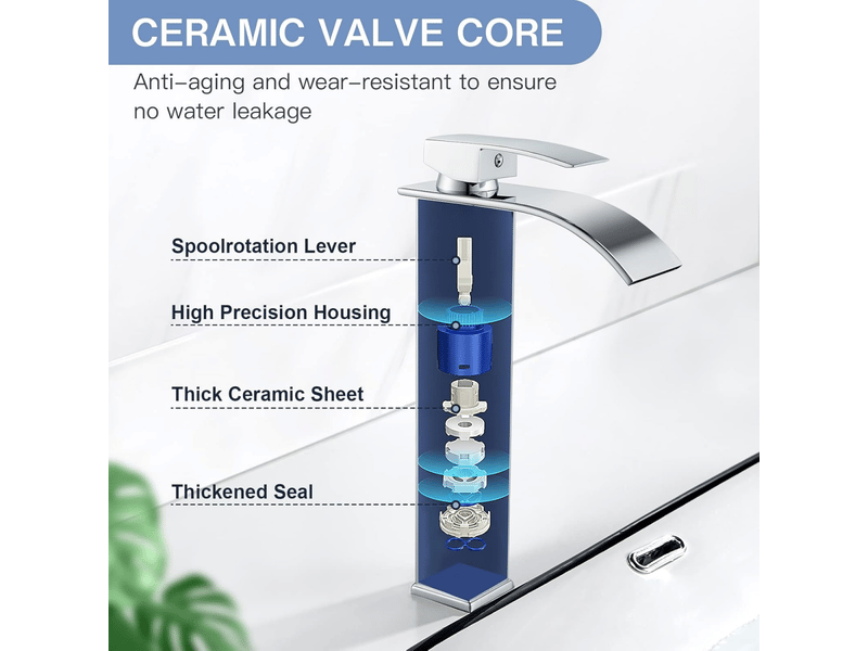  Robinet de lavabo cascade en argent chromé, mitigeur d'évier avec bec haut 232 mm, robinet cascade en argent chromé g 38  - Conforama C