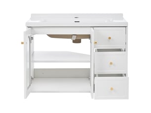 Meuble de salle de bain suspendu 80x50x58 cm, vasque, tiroirs, porte en verre ondulé, armoire de rangement, mdf blanc