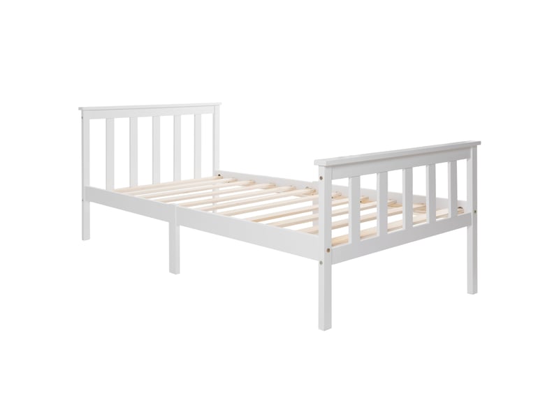  Lit simple en pin massif blanc, avec tête de lit et sommier à lattes, 90 × 200 cm, enfant et ado  - Conforama D