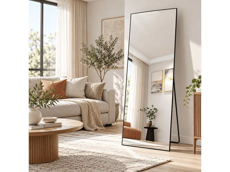  Miroir complet rectangulaire 165 × 60 cm, miroir de sol sur pied avec support, miroir décoratif pour chambre à coucher, salle de bain, entrée, couloir, noir  - Conforama R