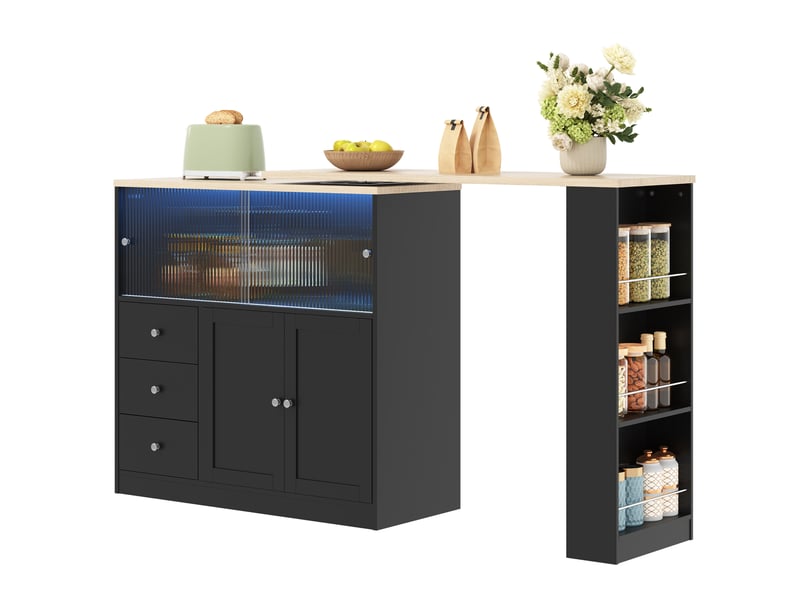 Îlot de cuisine extensible 172x40x96 cm avec rangements en mdf noir  - Conforama R