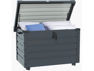 Coffre de rangement extérieur 295 l à structure en acier galvanisé gris, à roulettes et verrouillable