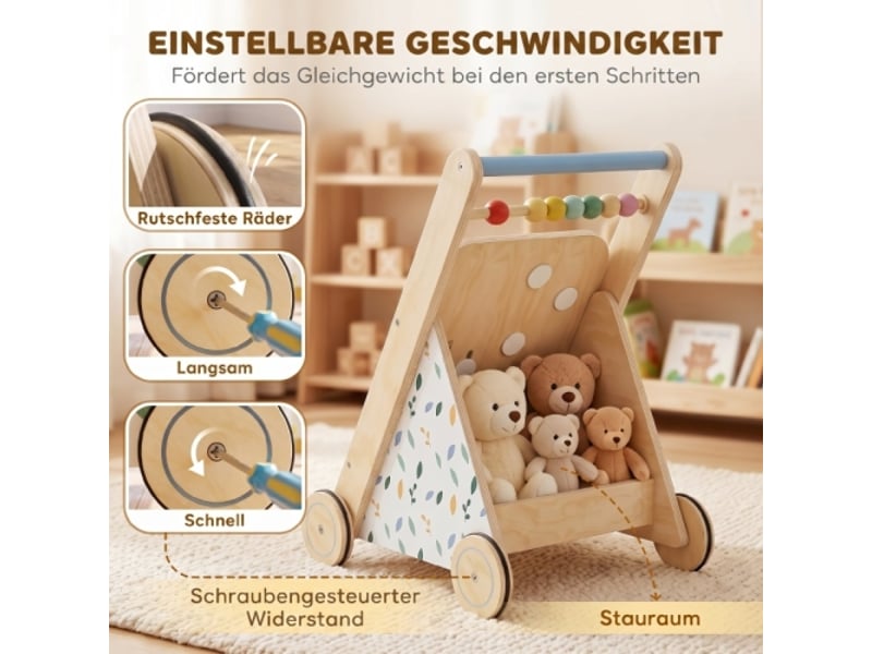 Trotteur bébé en bois, aide à la marche réglable, roues avec vitesse ajustable, blocs, dès 18 mois - Conforama E