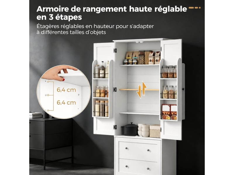 Meuble de cuisine blanc, buffet de cuisine haut avec 2 portes et 2 tiroirs, 80 cm - Conforama D